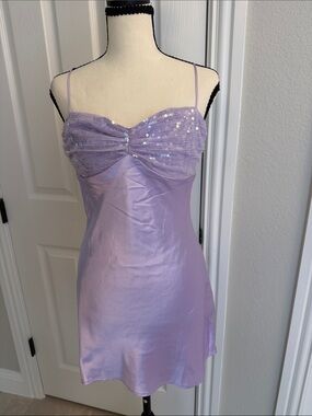 Lilac Sequin Satin Mini Dress NWT Size Small
